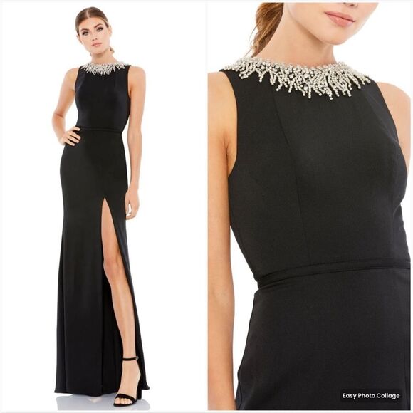 Mac Duggal 26516 Sleeveless Rhinestone Collar Column Gown Black 16 - Picture 1 of 15